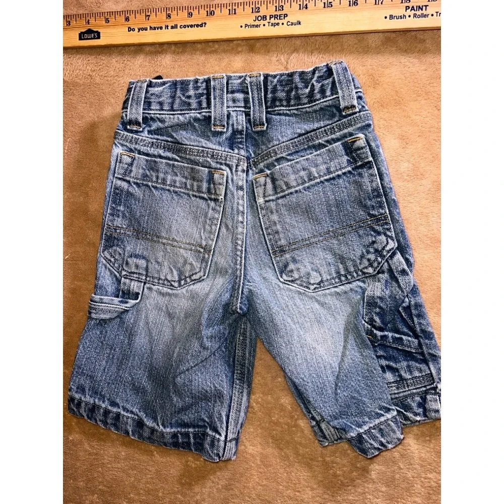 Vintage Old Navy Boy 5 Blue Denim‎ White Wash Carpenter Adjustable Waist Shorts